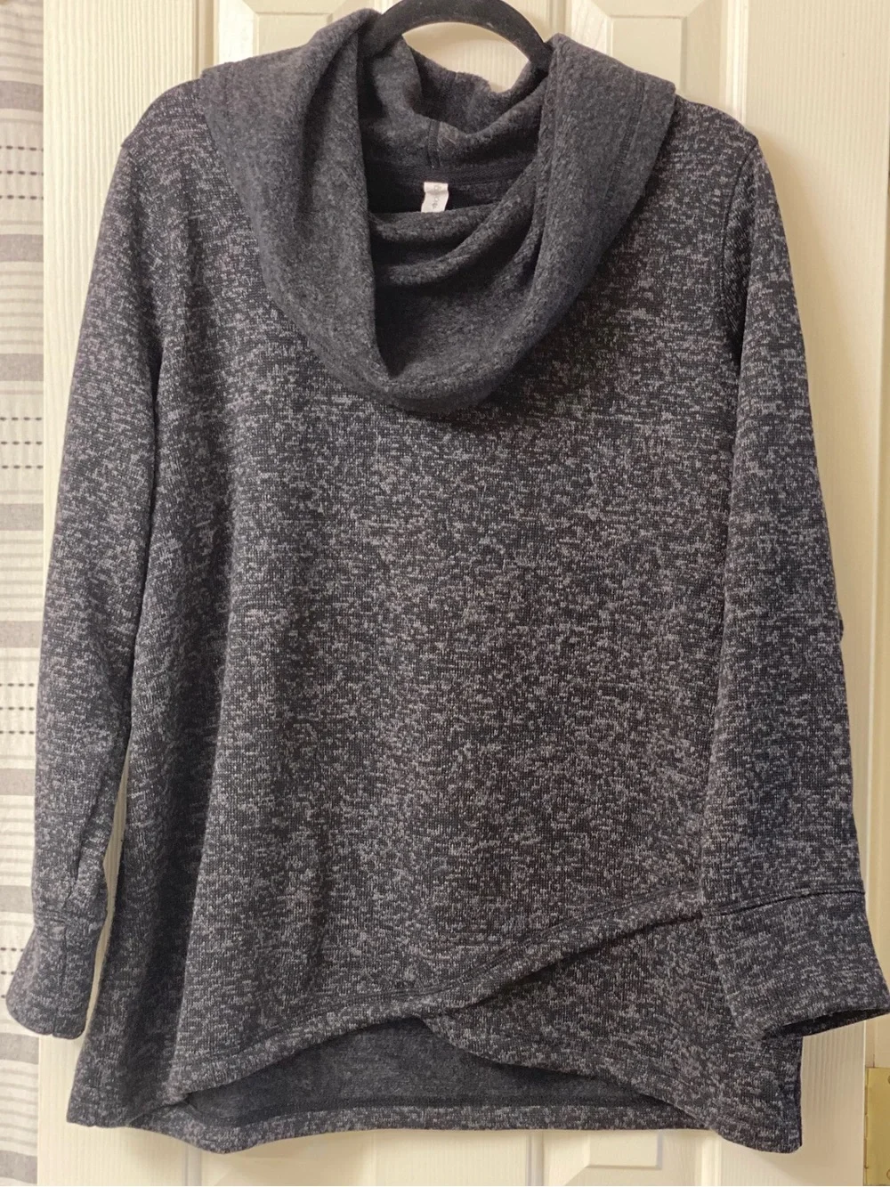 Ideology Charcoal Gray & Black Heather Cowl Neck Fleece Sweater Top Size 1X